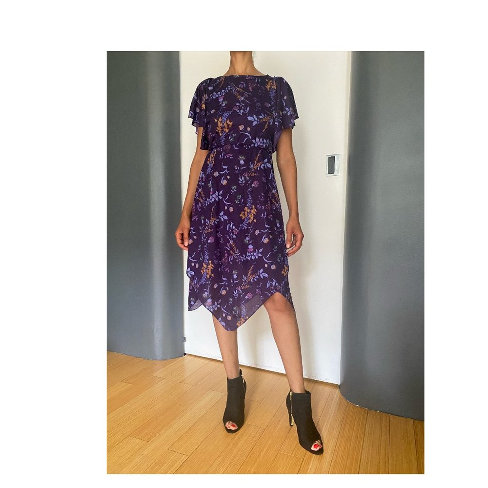 Vintage purple floral asymmetrical dress